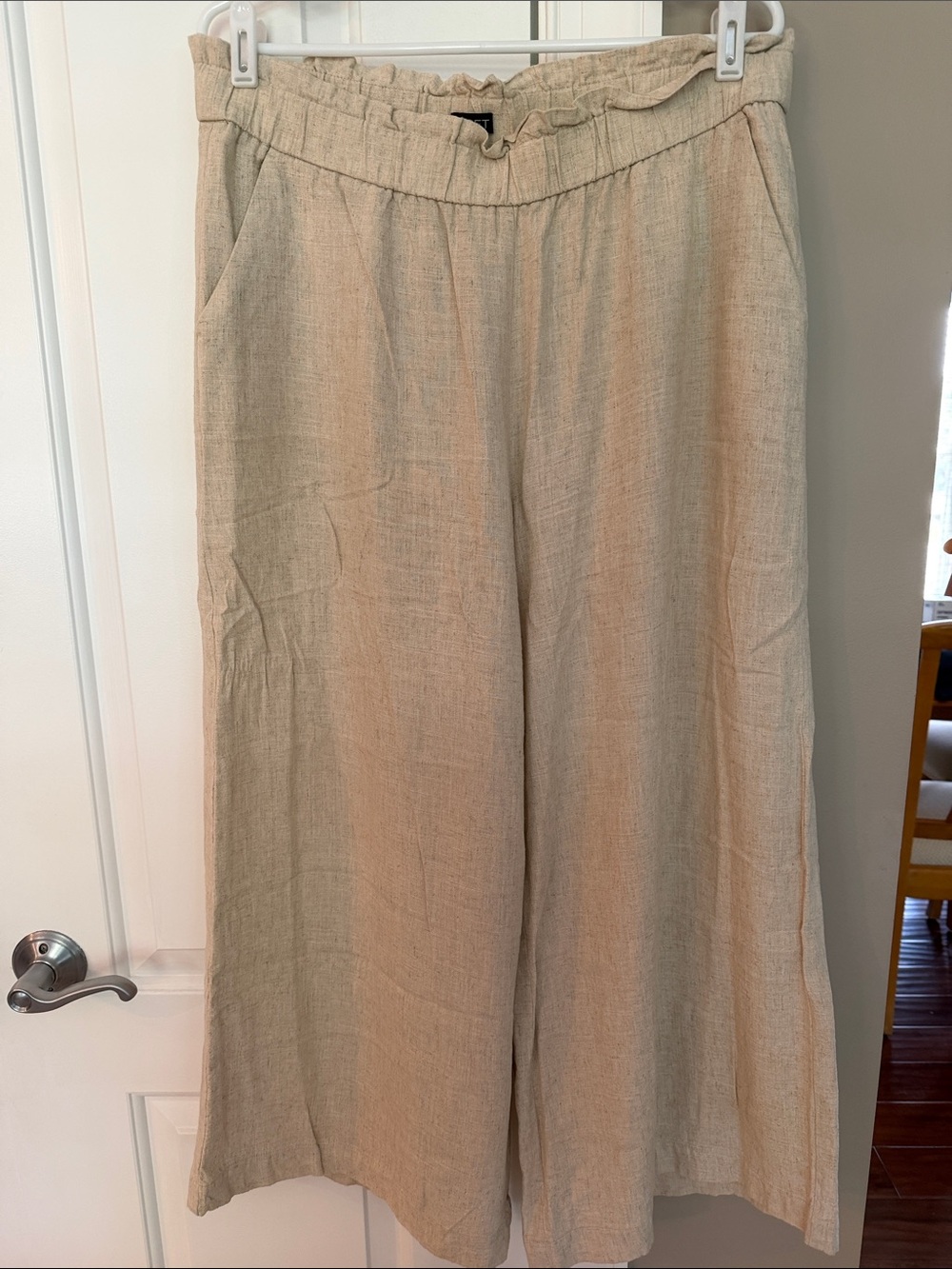 LOFT LINEN BLEND WIDE LEG PANTS—ELASTIC WAISTBAND SIZE L